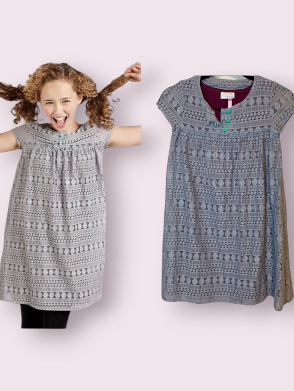 435 Matilda Jane Sovereign Lace Dress Short Sleeves Gray & Purple Girl Size 10